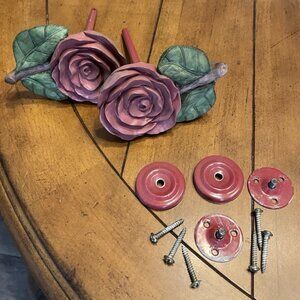 Vintage Shabby Chic Roses Resin & Metal Floral Drapery Curtain Tieback Holders